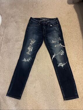 American Eagle Outfitters Women's Skinny Ripped Jeans - Dark Blue